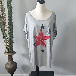 Cato Gray Tee with Red, Blue, and Silver Graphic Print